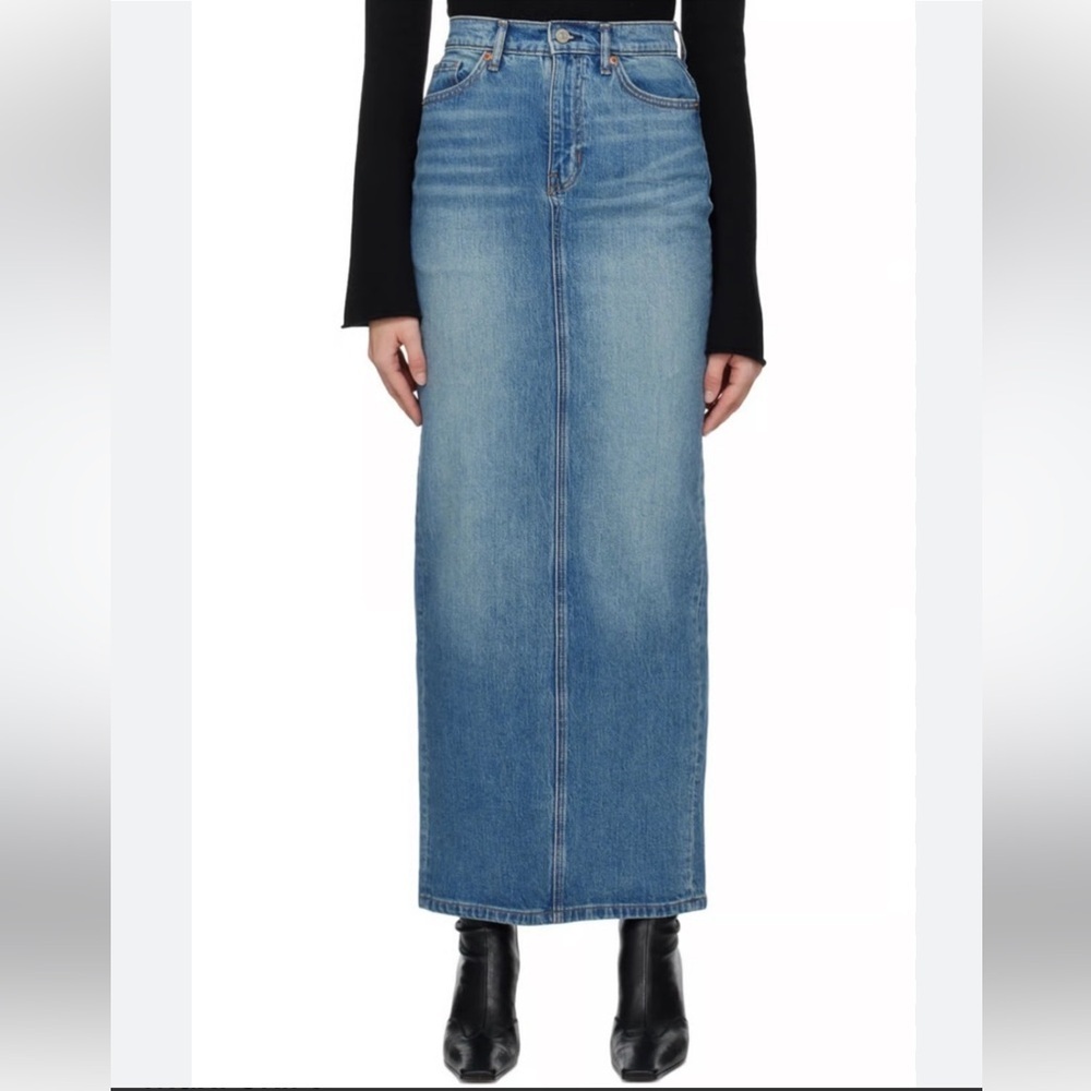 Reformation Daria Ultra High Rise Blue Denim Maxi Skirt Women - Picture 1 of 9
